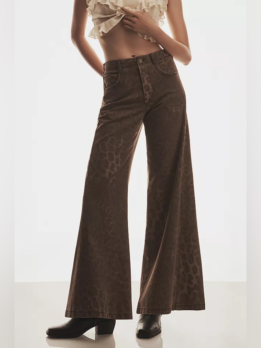 Anthropologie Adi Leopard Mid-Rise Flare Jeans by Pilcro